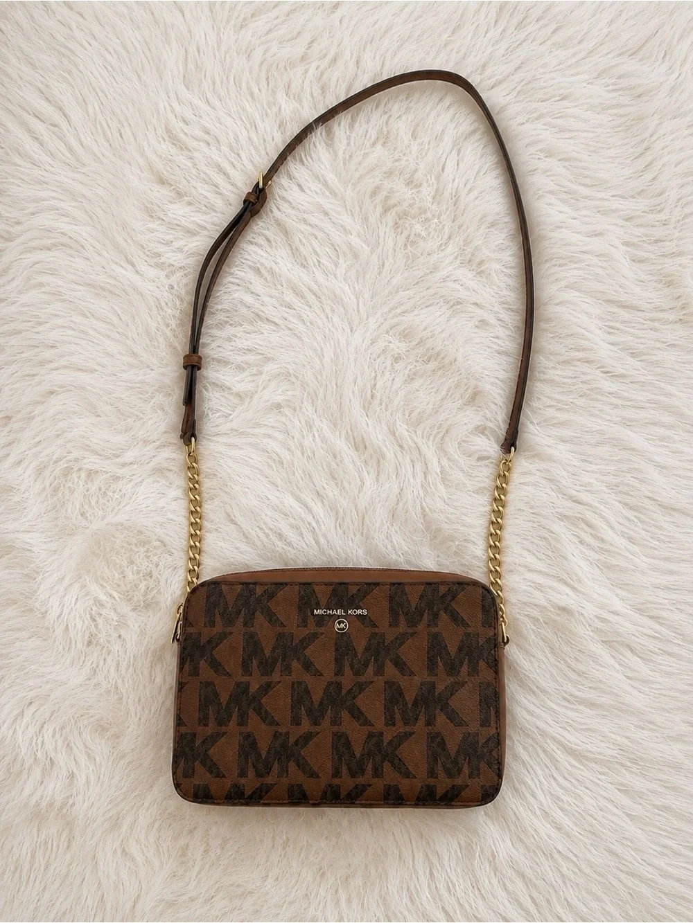 Michael Kors Brown/Chocolate MK Logo Crossbody with Gold Hardware